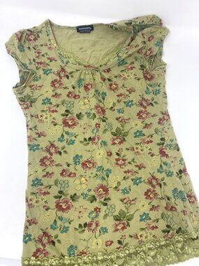 Nordstrom Kids Eyeshadow Lace Trim Green Floral Top Blouse Tee Size Large 14